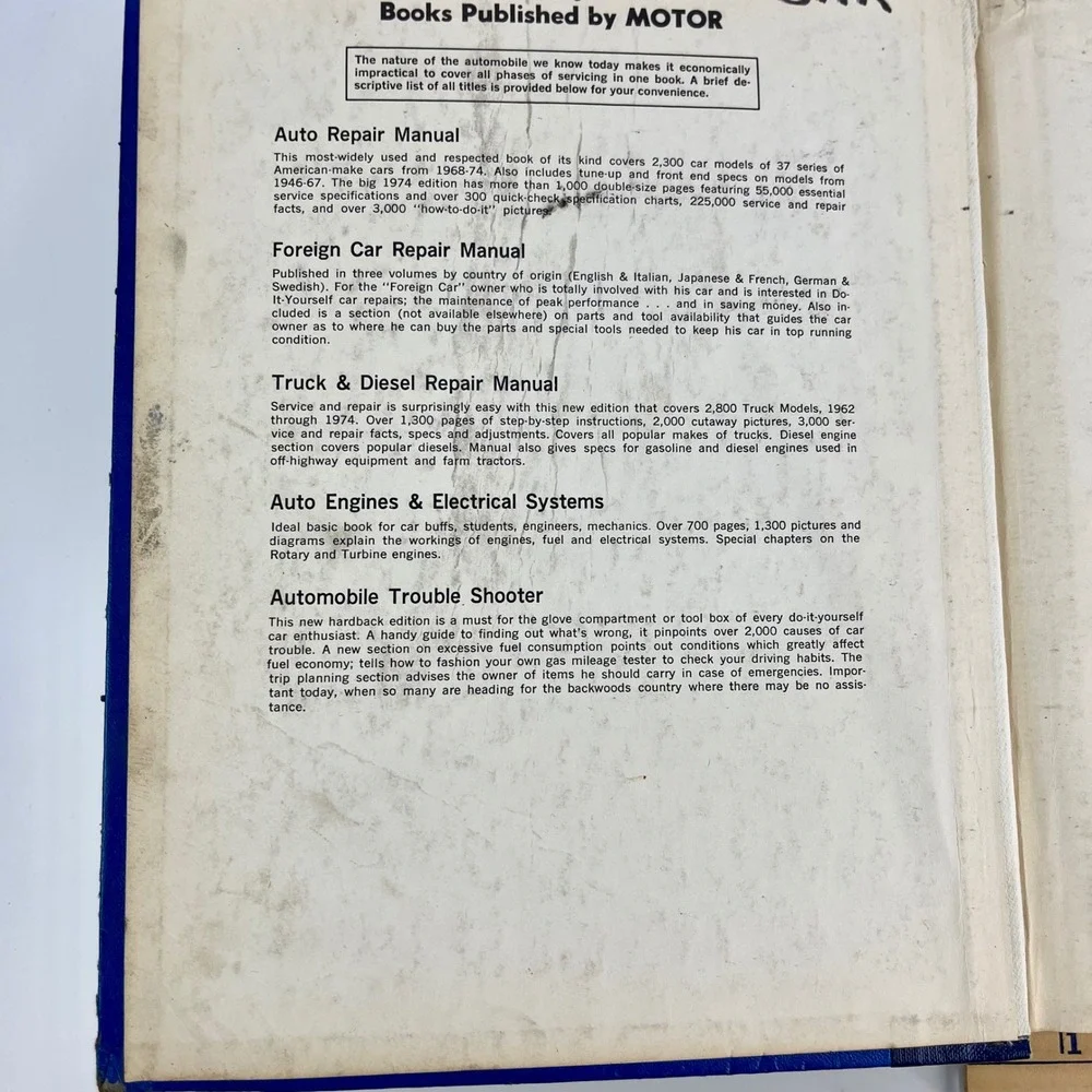 Motor Auto Repair Manual 1974 37th‎ Edition 1968-1974 Models ISBN 09109